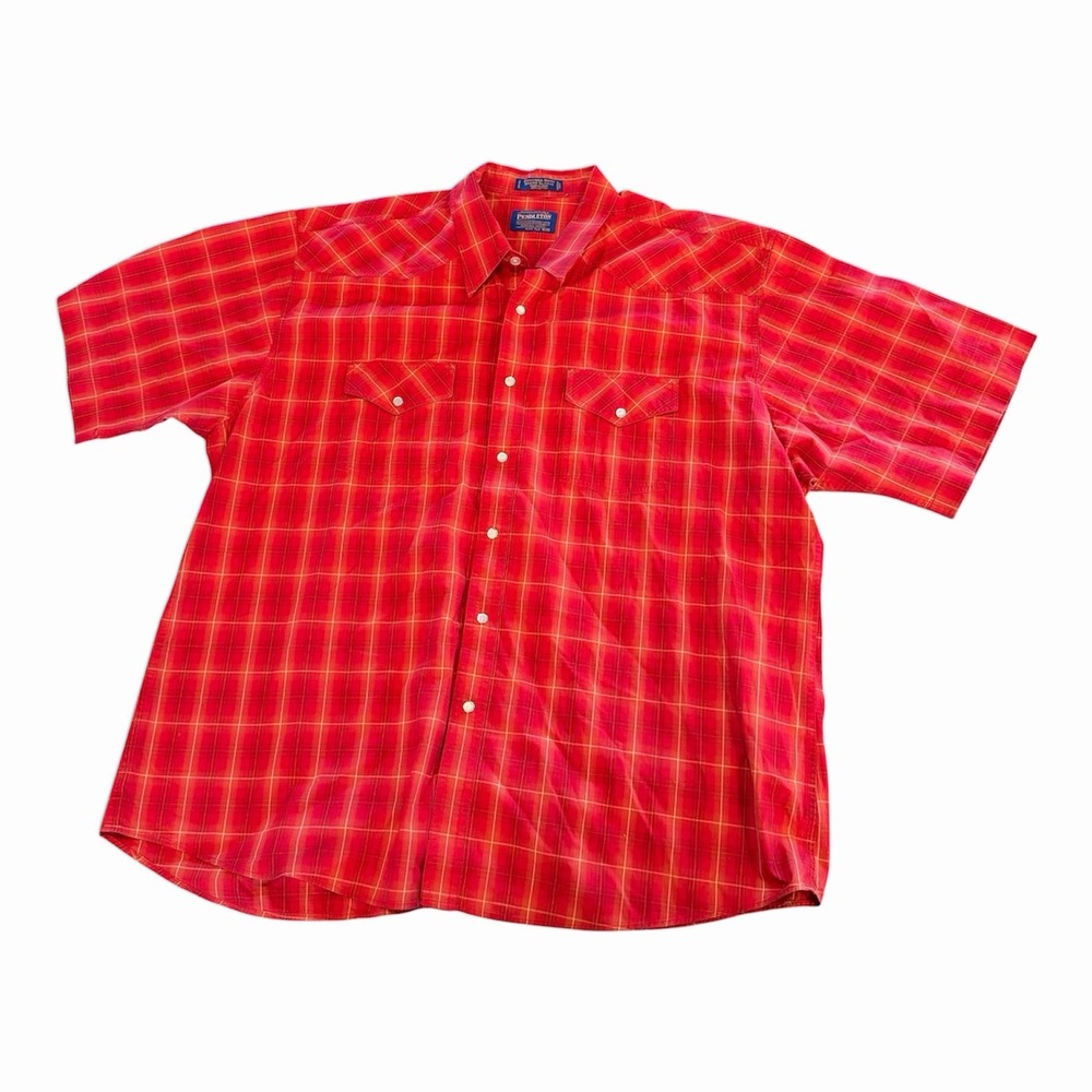 Pendleton Men Button Up Shirt XXL Red Plaid Rancher Shirt Western Pearl Snap